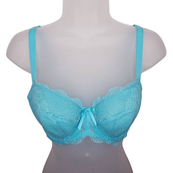 Freya Other - Freya Fancies Half Cup Padded Bra 32DD Azure Blue Green Lace Coquette Underwire